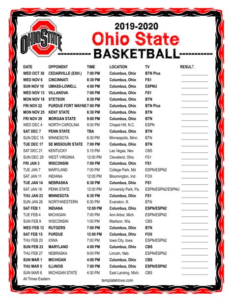 Osu Basketball Schedule Printable